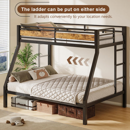 Feonase Bunk Beds Twin Over Full Size, Heavy Duty Metal Bunk Beds with Safety Guardrail & Ladders, Steel Loft Bed Frame for Teens and Adults, Apartment or Dorm, Noise Free & Easy Assembly, Retro