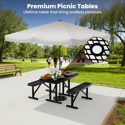 Sunnibety 4FT Metal Picnic Tables for Outdoors, Commercial Rectangular Picnic Table for Outside, Park, Campfield, Patio, Garden, Yard, Thermoplastic Coating, Surface Mounted, Black