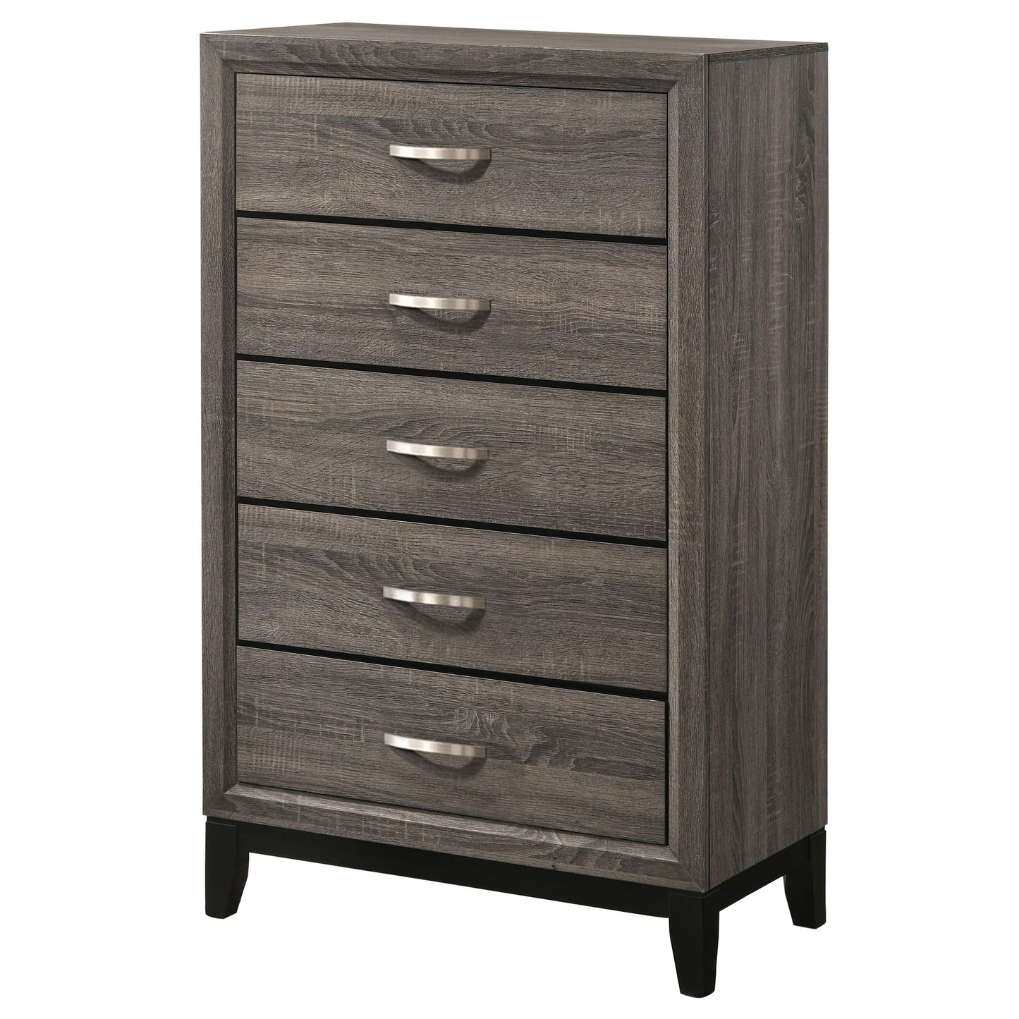 Coaster Home Furnishings - Watson - Wood - 5-Drawer Chest with Groove-Detailed Fronts, Black Legs, and Nickel Pulls - Bedroom - Gray Oak - 212425