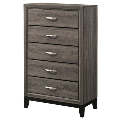 Coaster Home Furnishings - Watson - Wood - 5-Drawer Chest with Groove-Detailed Fronts, Black Legs, and Nickel Pulls - Bedroom - Gray Oak - 212425