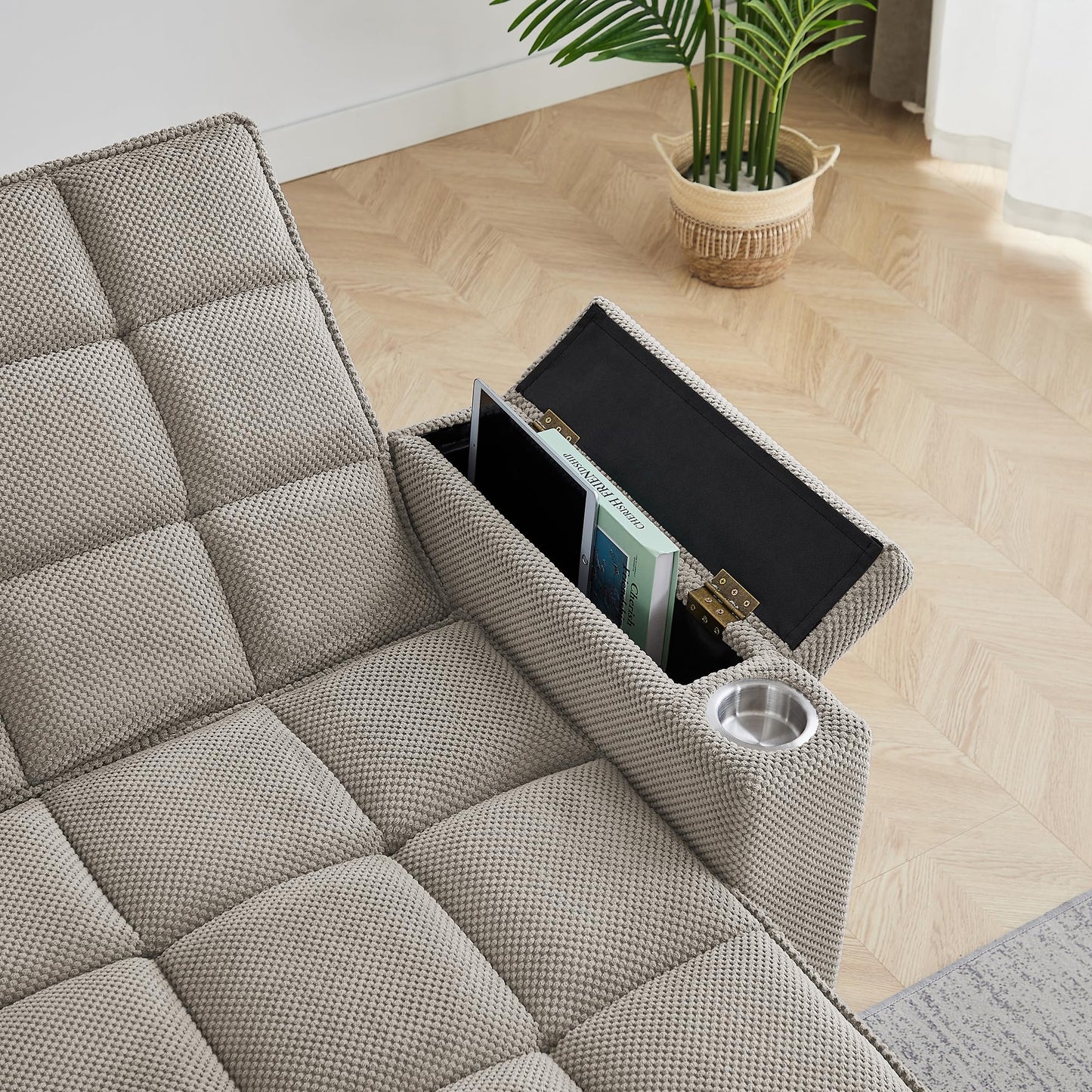 Eafurn Double Chaise Lounge Recliner with Storage, 71" Modern Sleeper Loveseat Sofa Couch with 6-Position Adjustable Split Backrest, Cup Holders and Swivel Tray Table for Living Room