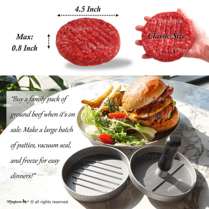 Meykers Burger Press 100 Patty Papers Set | Non-Stick Hamburger Press Patty Maker Mold with Free Wax Paper Sheets | Meat Beef Cheese Veggie Burger Maker for Grill Griddle BBQ Barbecue | BPA Free