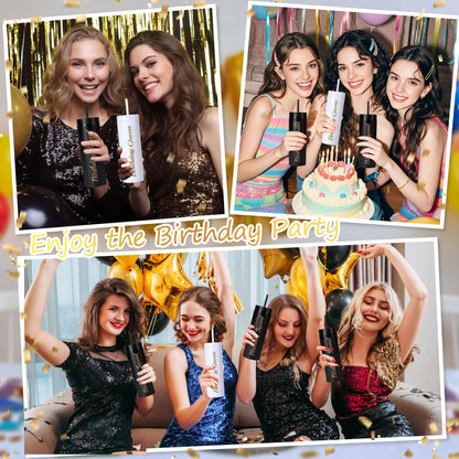 10 Pack Birthday Party Cups 16 oz Double Wall Birthday Squad Tumblers Birthday Queen Plastic Tumbler with Lid and Straws Birthday Cup Women Trip Cups for Women Trip Weekend Birthday Gifts(Black)