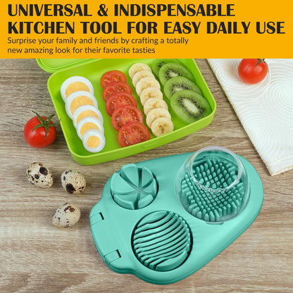 CraftyCrocodile Egg Slicer for Hard Boiled Eggs - 3 Slice Modes Egg Cutter, Heavy Duty, Stainless Steel Dicer - Kitchen Chopper Tool for Strawberry, Mushroom, Grape, Cherry Tomato - Mint Green