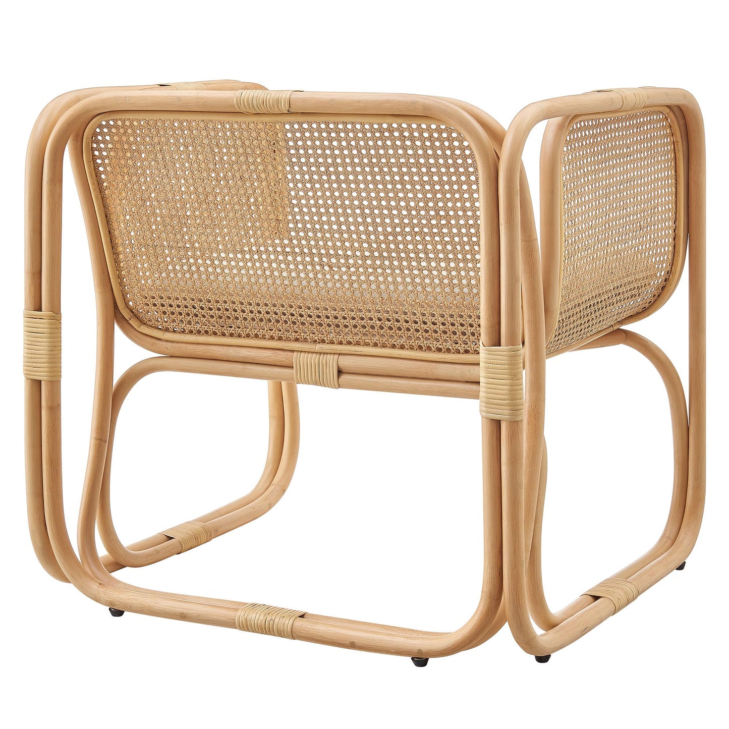 Ellis Natural Rattan Accent Armchair in Natural – Curved Low Lounge Chair with Cushioned Seat for Living Room, Sunroom, or Covered Patio