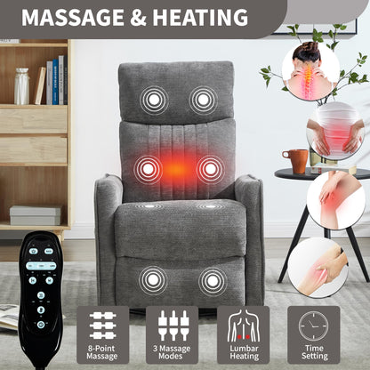 KEIKI 4-in-1 Manual Swivel Rocker Recliner Chair for Living Room, Chenille Nursery Glider Rocking Chairs with Back Massager & Heat, Ideal for Senior Adults True Relaxation, Dark Gray