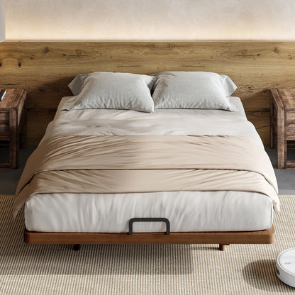 KEIKI Queen Size Bamboo Platform Bed, Mid-Century Modern Style Floating Bed Frame with Wooden Solid Support Slats, No Box Spring Needed, Easy Assembly, Noise Free, for Bedroom, Guest Rooms, Brown
