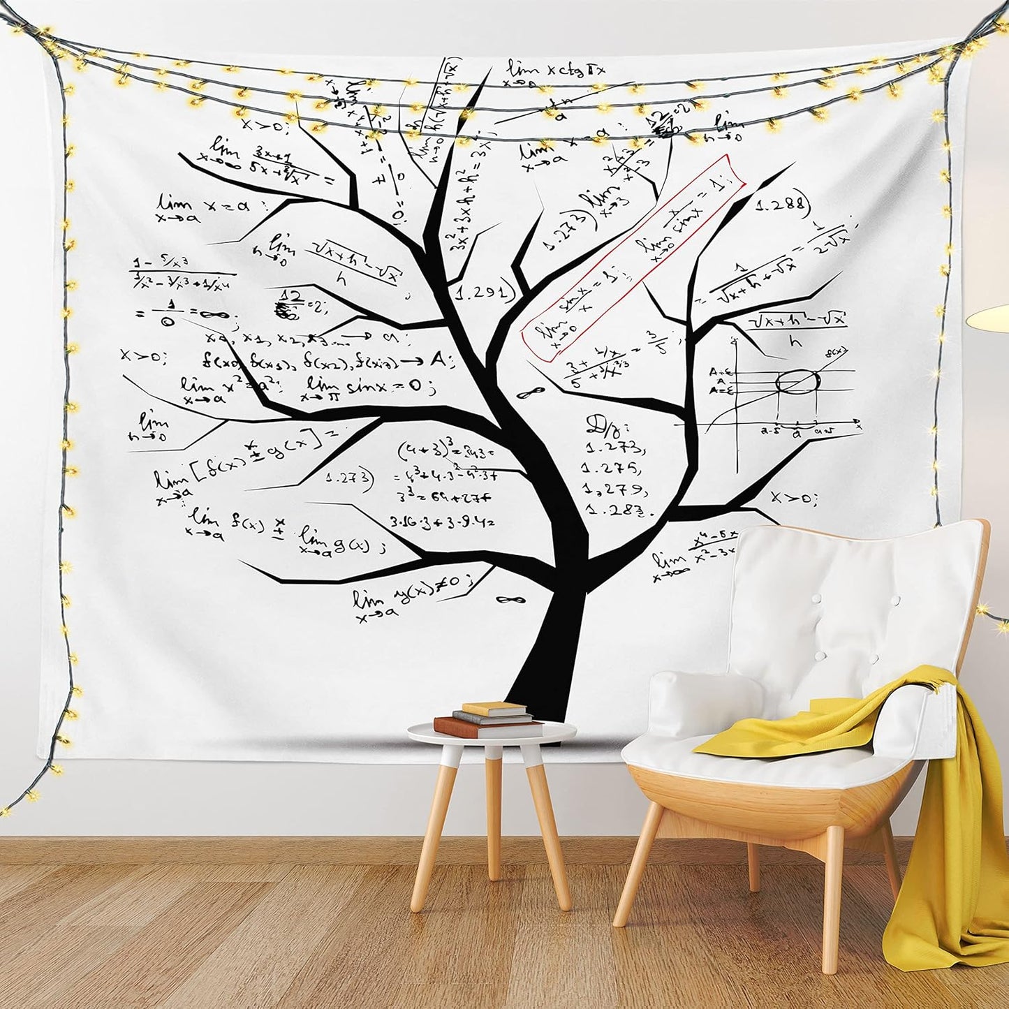 Lunarable Mathematics Room Tapestry King Size, Math Tree Branches Complex Formulas Print, Wall Hanging Bed Cover 30" X