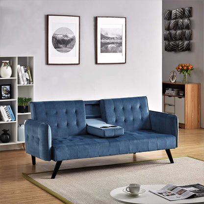 Container Furniture Direct Mid-Century Modern Velvet Uphostered Sofabed, Blue Mist