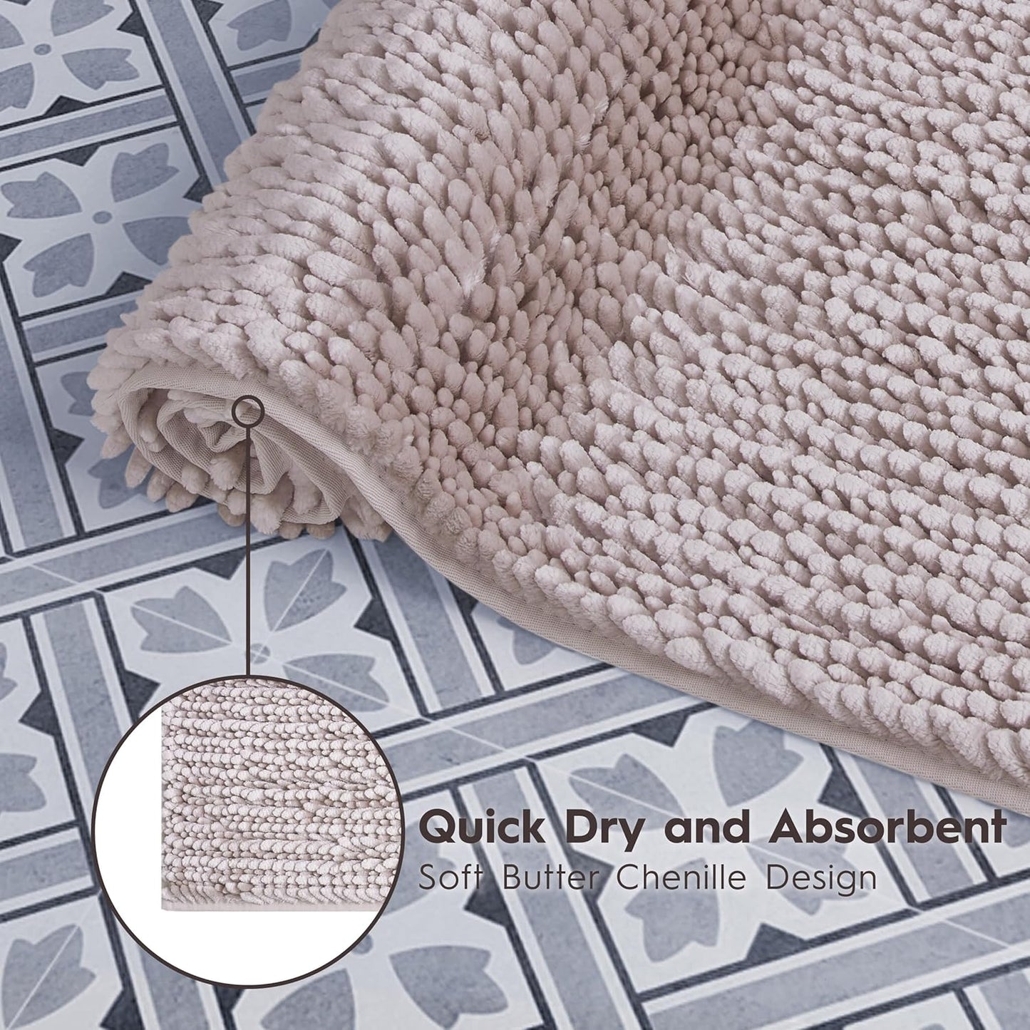Laura Ashley Butter Chenille Bath Rug, Non Slip Shaggy Bathroom Mat, Absorbent Plush Carpet for Tub and Sink - (17" x