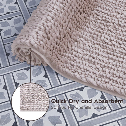 Laura Ashley Butter Chenille Bath Rug, Non Slip Shaggy Bathroom Mat, Absorbent Plush Carpet for Tub and Sink - (17" x
