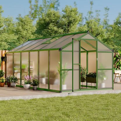 GarveeTech 8X12 FT Greenhouse, Polycarbonate Garden Greenhouse for Outdoors,Aluminum Frame Green House with Lockable Door and Adjustable Roof Vent, Ideal for Backyard Patio and Outside Growing