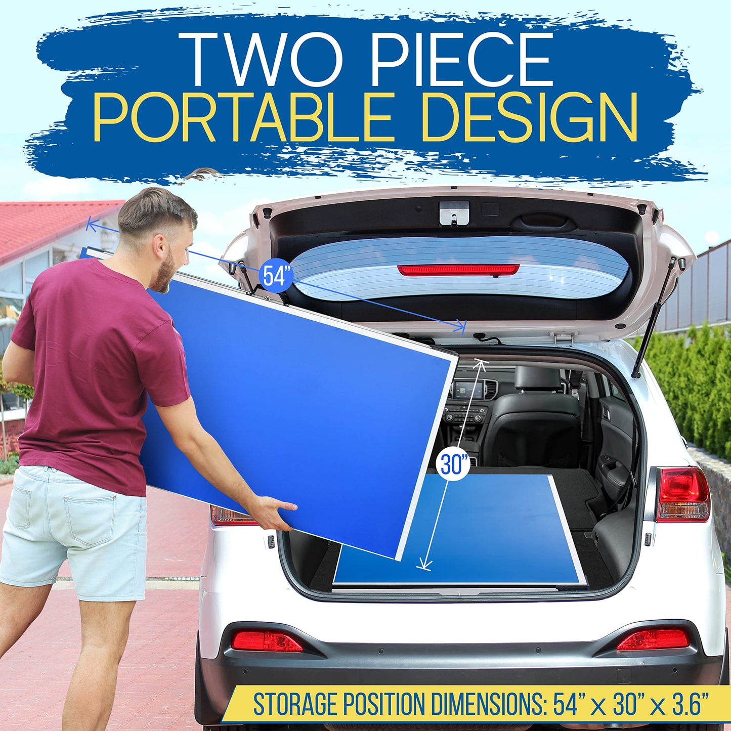 SereneLife Full Size Ping Pong Table, 9’ x 5’ Regulation Fold-Flat Table Tennis Table, Hinged Panels for SUV Transport and Easy Storage, Portable Space-Saving Design, Net & Post Set Included