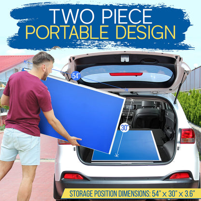SereneLife Collapsible Full Size Ping Pong Table, 9’ x 5’ Regulation Fold-Flat Table Tennis, Hinged Panels for SUV Transport and Easy Storage, Portable Space-Saving Design, Net & Post Set Included