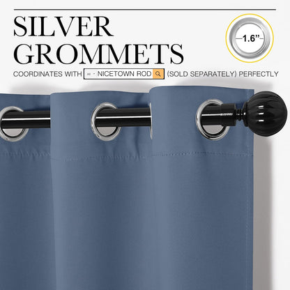 NICETOWN Kitchen Curtains - Thermal Insulated Grommet Panels for Small Windows | Stone Blue, 34" W x 45" L (2PCs)