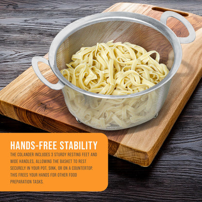 U.S. Kitchen Supply Stainless Steel Colander Strainer Basket - 3-Quart Colander with Resting Feet & Handles - Wide Rim Sieve, Stainless Steel Strainers and Colanders for Kitchen