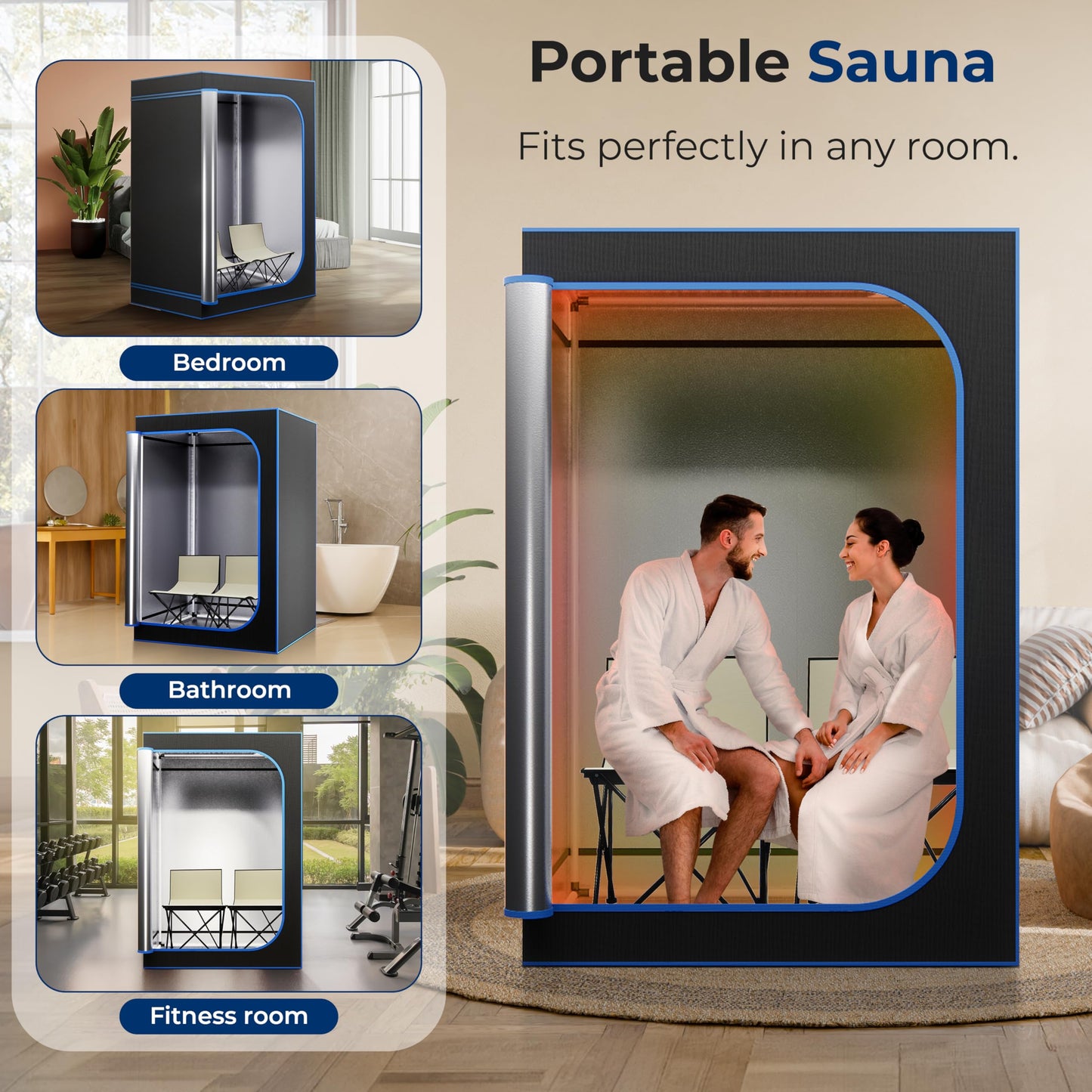 SereneLife Portable Sauna for Home, 2-Person Steam Sauna Tent with 4L Steamer, 2 Foldable Sauna Chairs, Remote Control for in-Home Spa Rejuvenation, 71"x47" (Black)