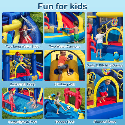 TOAOB Inflatable Water Slide for Kids 3-12: Blow Up Backyard Water Park with 550W Blower- 8 in 1 Octopus-Themed with 2 Slides for Outdoor Birthday Party