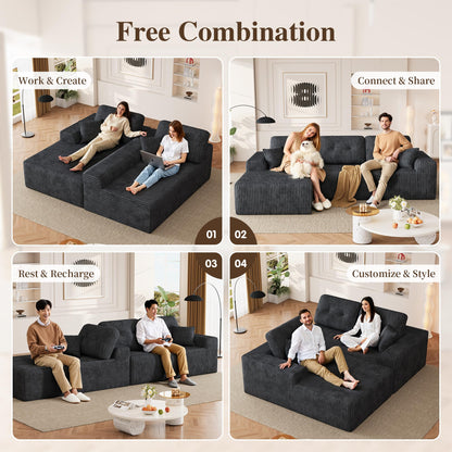 Ball & Cast 106" Boneless Sectional Sofa, Corduroy Modular L Shaped Couch with Deep Seat Chaise, Cloud Style Oversized Sofa for Living Room, No Assembly, Left Facing, Grey