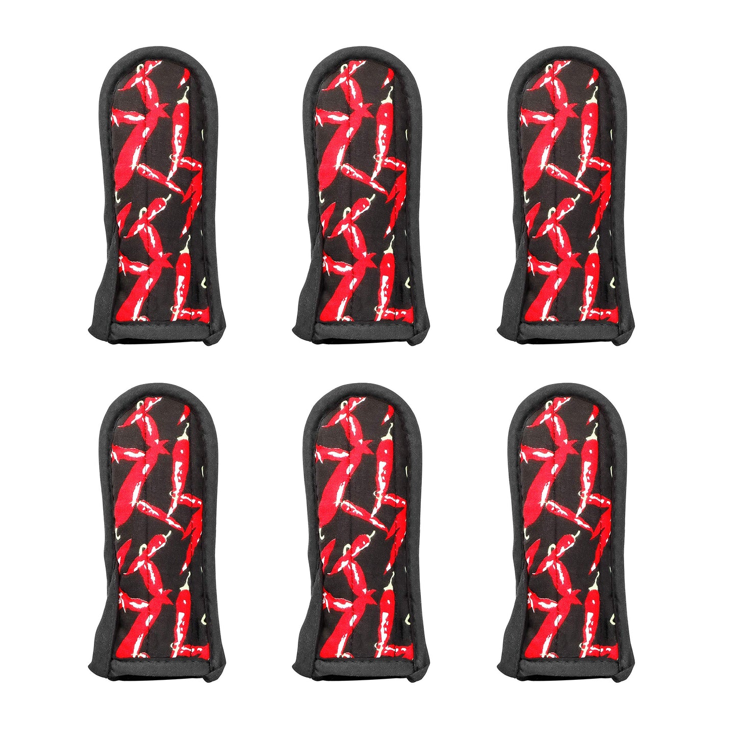 New Star Foodservice 1028744 Commercial-Grade Hot Skillet Handle Cover Holder, Hot Handle Holders/Mitts, Red Peppers Pan Cotton Handle Sleeve, Set of 6