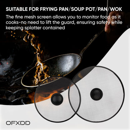 Stainless Steel Lid Splatter Screen - Set of 2: 8,2" & 10" - Frying Pan Oil Splash Guard