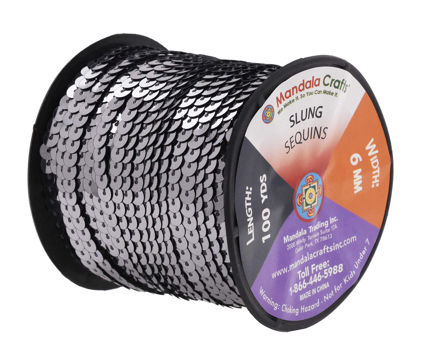 Mandala Crafts 100 Yards 6mm Gunmetal Sequins Strips on a Roll - Flat Paillettes Trim Ribbon Sequins String Spool by the Yard for Sewing, Crafts, Embellishments, and Decorations