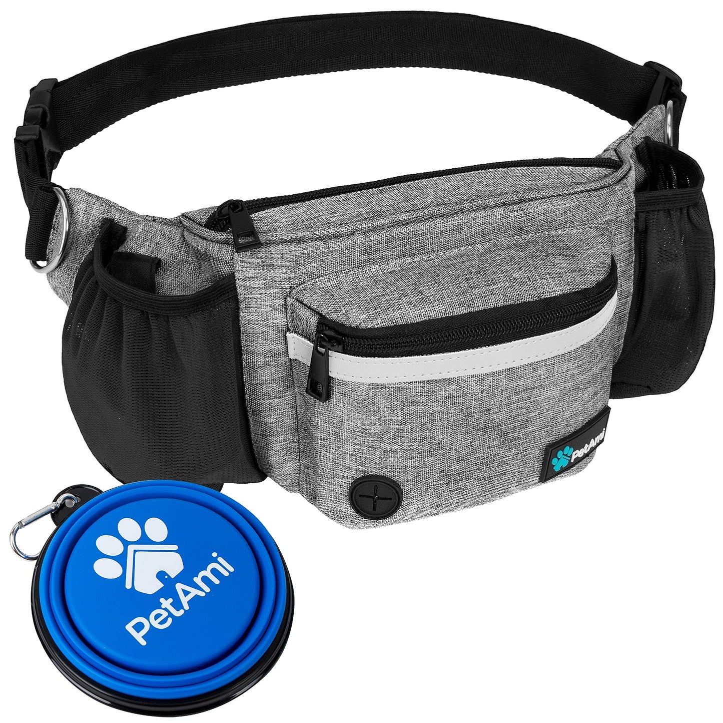 PetAmi Dog Fanny Pack, Treat Pouch for Dog Walking, Training, Built in Poop Bag Dispenser, Water Bottle Holder, Collapsible Bowl, Pet Treat Waist Belt for Hiking, Running, Kibbles (Camo Black)