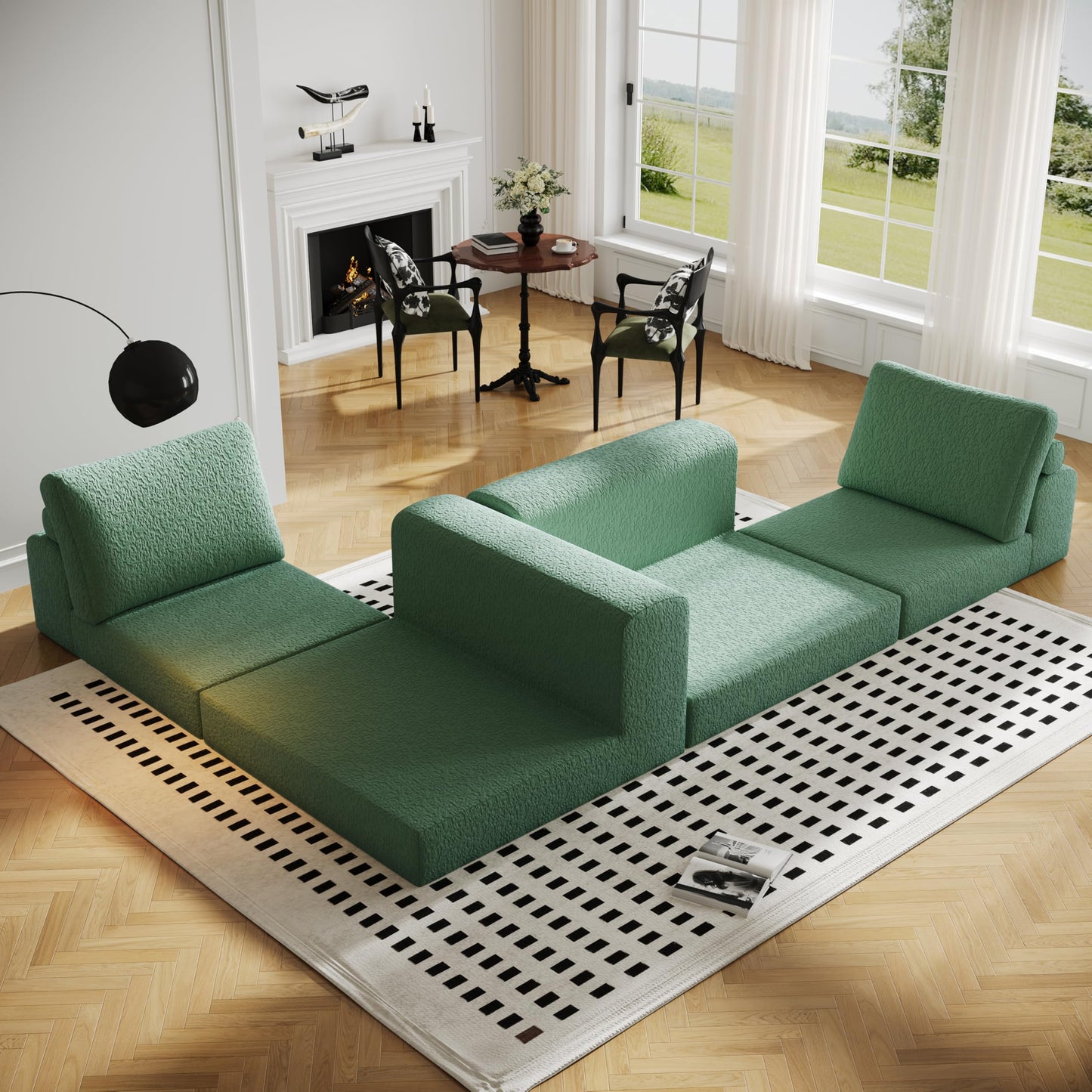 Cloud Modular Sectional Sofa, DIY Combination Modular Couch for Living Room, Unique Knitted Fabric Love Seat Couches with 2 Pillows, 2 Seater Comfy Sectional Couch with No Assembly (Green)