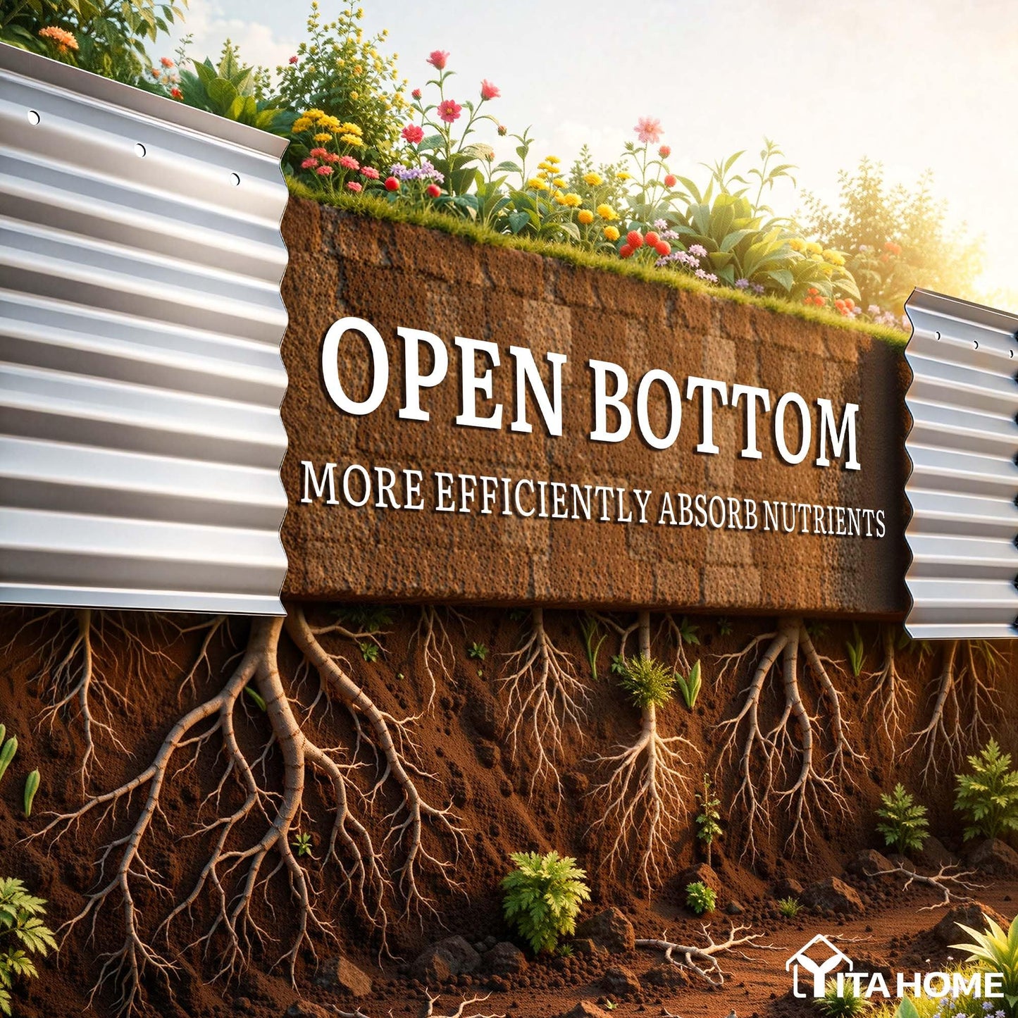 YITAHOME 8x2x2ft Large Raised Garden Bed Kit, 24" Tall 9 in 1 Galvanized Metal Planter Box with Gloves and Safety Rubber, Outdoor Above Ground Planters for Plants Vegetables Flowers, Silver