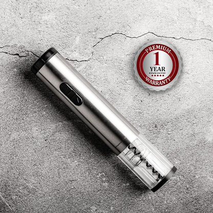 OVENTE Electric Wine Opener with Foil Cutter, Automatic Bottle Corkscrew Remover, Battery Operated, Silver WO1381S