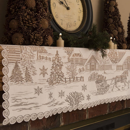 Heritage Lace 60" X 20" White Sleigh Ride 4-Way Mantle Scarf