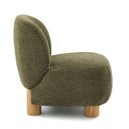 Christopher Knight Home Modern Low Profile Accent Chair for Living Room, Boucle Upholstered Armless Chair with Rubberwood Legs, Comfy Lounge Armchair, Plush Cloud-Like Seating for Bedroom, Olive Green