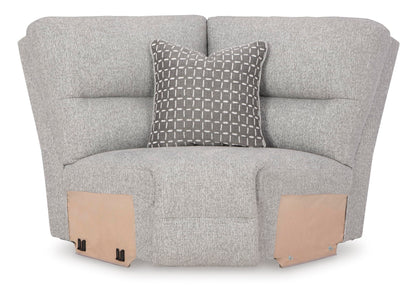 Signature Design by Ashley Acklen Place Modern U-Shaped Modular Stain-Resistant 6-Piece Power Reclining Sectional with Chaise, Adjustable Headrest, USB Charging Ports and Console, Light Gray
