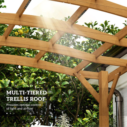 Outsunny 10' x 12' Outdoor Pergola with Arched Roof for Climbing Plant Support, Wood Gazebo Grape Trellis with Stable Structure, Concrete Anchors for Patio, Garden, Deck, Backyard, Dark Brown