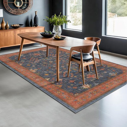Hazo Haus Navy Blue Area Rug - Machine Washable 5x7 Living Room Rug with Non-Slip Backing & Stain Resistance