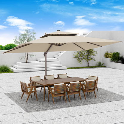 Jentafix 10x13 FT Patio Umbrella, Large Cantilever Rectangular Double Top Heavy Duty Offset Umbrellas with 360° Rotation, Outdoor shade for Garden Deck Pool Patio, Beige