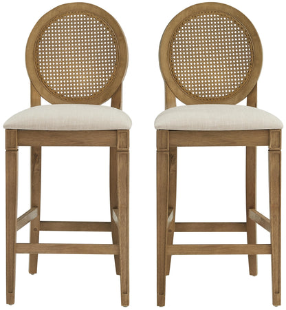 Crosley Furniture Katia Traditional Oval Cane-Back Counter Height Stool Set of 2, Upholstered Bar Stools, Driftwood/Crème