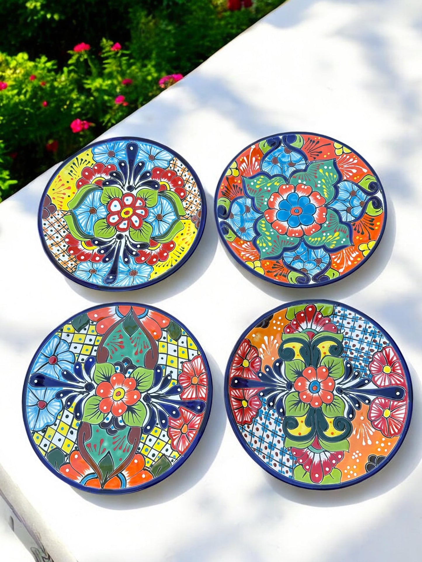 16-Piece Talavera Dinnerware Set | Hand-Painted Mexican Pottery with 4 Large 11.5” Plates, 4 Small 8” Plates, 4 Bowls, and 4 Mugs | Unique, Artisan-Made Ceramic Dish Set