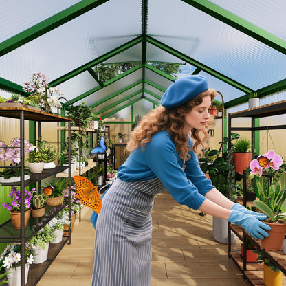 Garvee 6 x 10 FT Greenhouse, Greenhouses for Outside, Polycarbonate Greenhouse with Aluminum Frame, Lockable Door and Ajustable Roof Vent for Backyard, Green Houses for Outside Garden Backyard, Patio