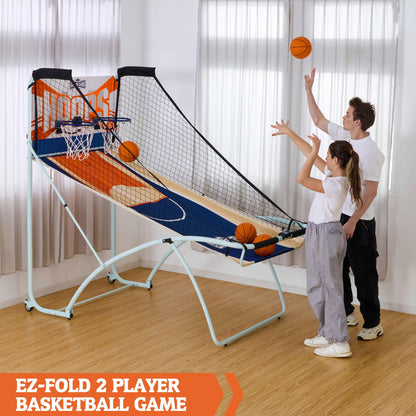 Hall of Games EZ Fold Premium Indoor Arcade Basketball Game, Steel Frame and Dual Shot Electronic Scoring with 4 Size 3 Basketballs Included, Perfect for Basement Game Rooms
