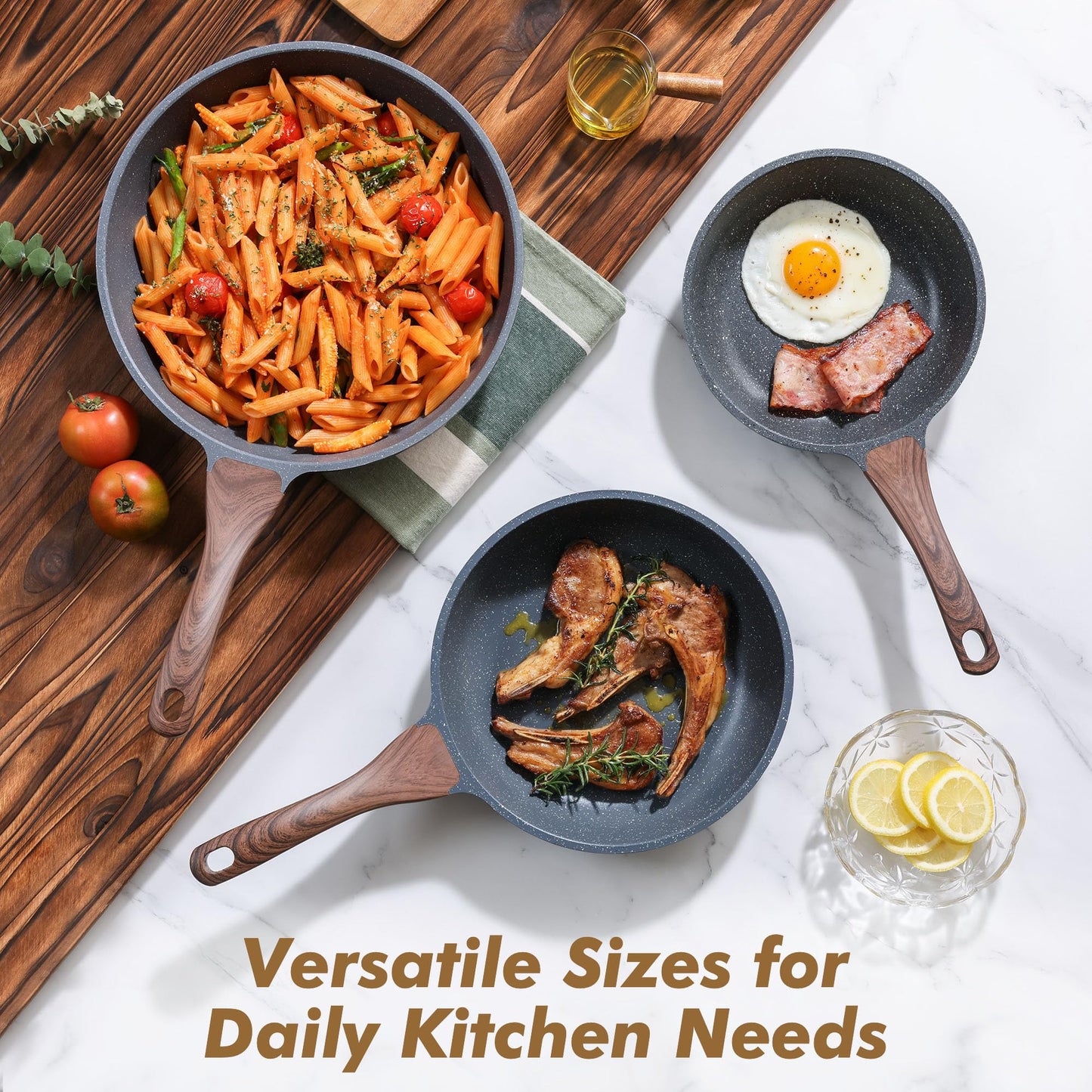 SENSARTE Nonstick Frying Pan Skillets, Swiss Granite Coating Omelette Pans, Healthy Cookware Chef's Pan, Free of Intentionally Added PFOA (8+9.5+11 Inch)