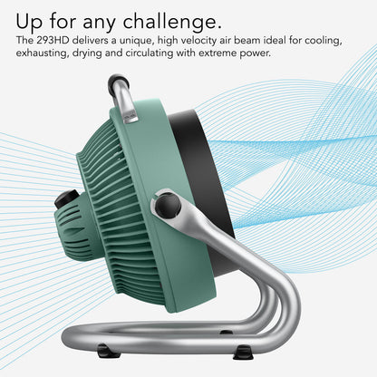 Vornado 293 Large Heavy Duty Shop Fan, 3 Speed Electric Fan, High Impact Casing, IP54-Rated Motor, Whole Room Air Circulator, Pivoting Head, Carry Handle, 16” Floor Fan for Bedroom and Garage, Green