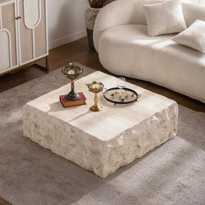 GDFStudio Modern Lightweight Concrete Coffee Table, Indoor Outdoor Square Accent Table, Mid Century MGO Side Tables, Faux Stone Sofa Tables for Living Room Office Apartment, No Assembly, Amber+Beige