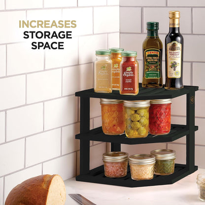 Countertop Bambuesi Plate Organizer for Cabinet - Corner Cabinet Organizer and Kitchen Cabinet Organizer Shelf, Kitchen