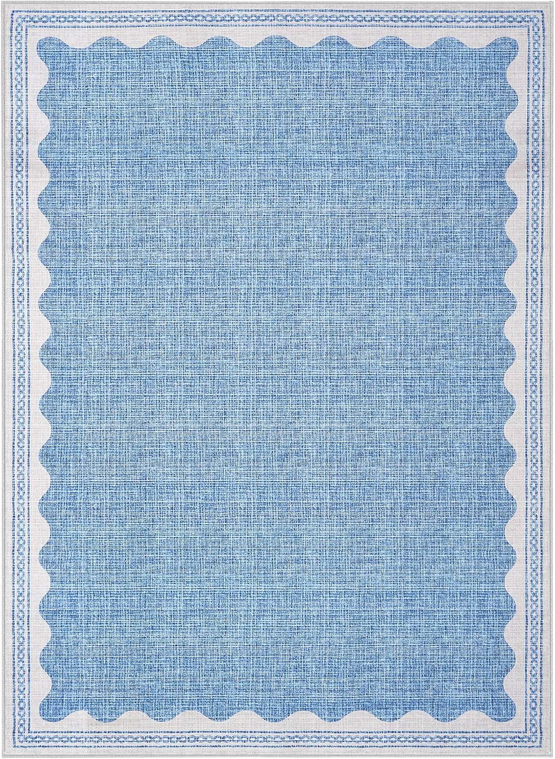 5x7 5 7 GarveeHome Rug for Living Room, Scalloped X Area Rugs Washable Non-Slip Solid Blue Modern Minimalism Low-Pile