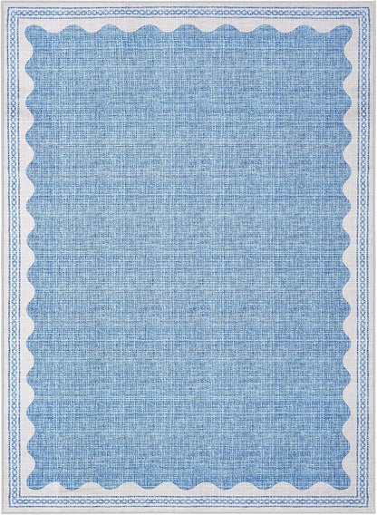 5x7 5 7 GarveeHome Rug for Living Room, Scalloped X Area Rugs Washable Non-Slip Solid Blue Modern Minimalism Low-Pile