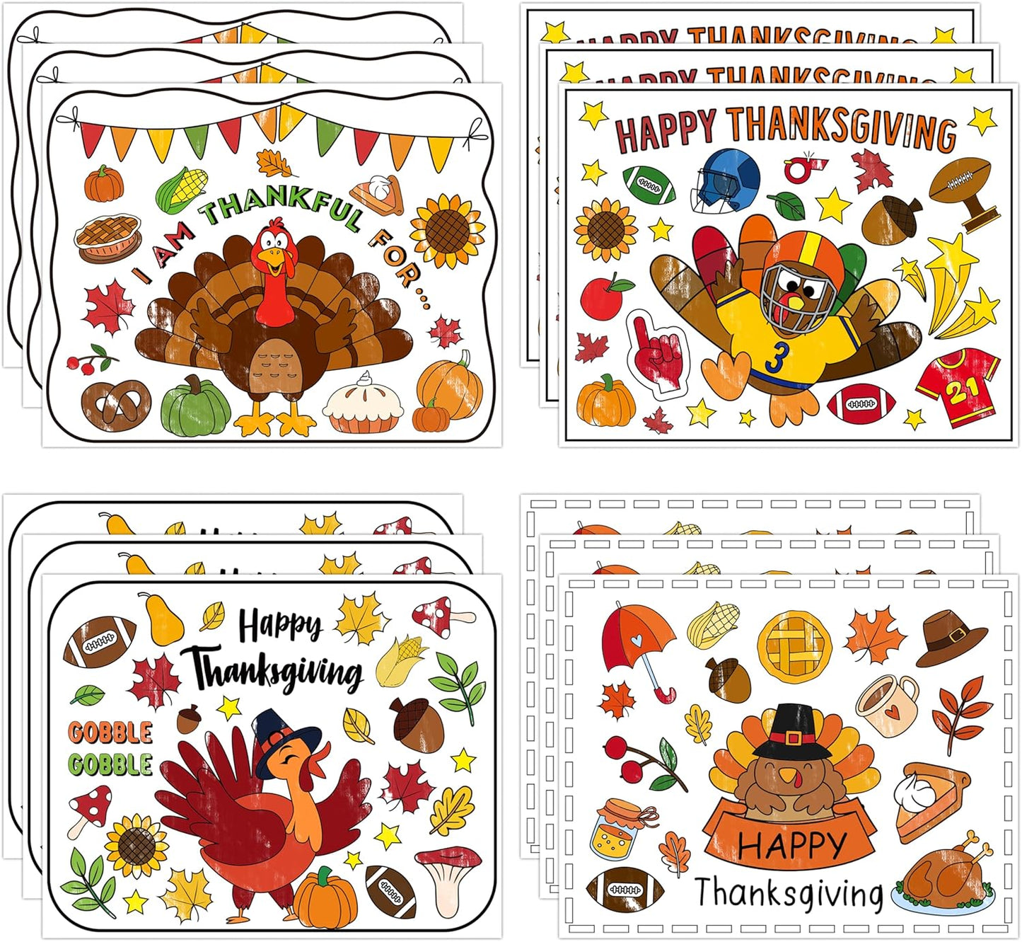 12Pcs R HORSE Thanksgiving Coloring Placemats - Disposable Paper Coloring Table Mats, Fun Turkey Dinner Place Mats