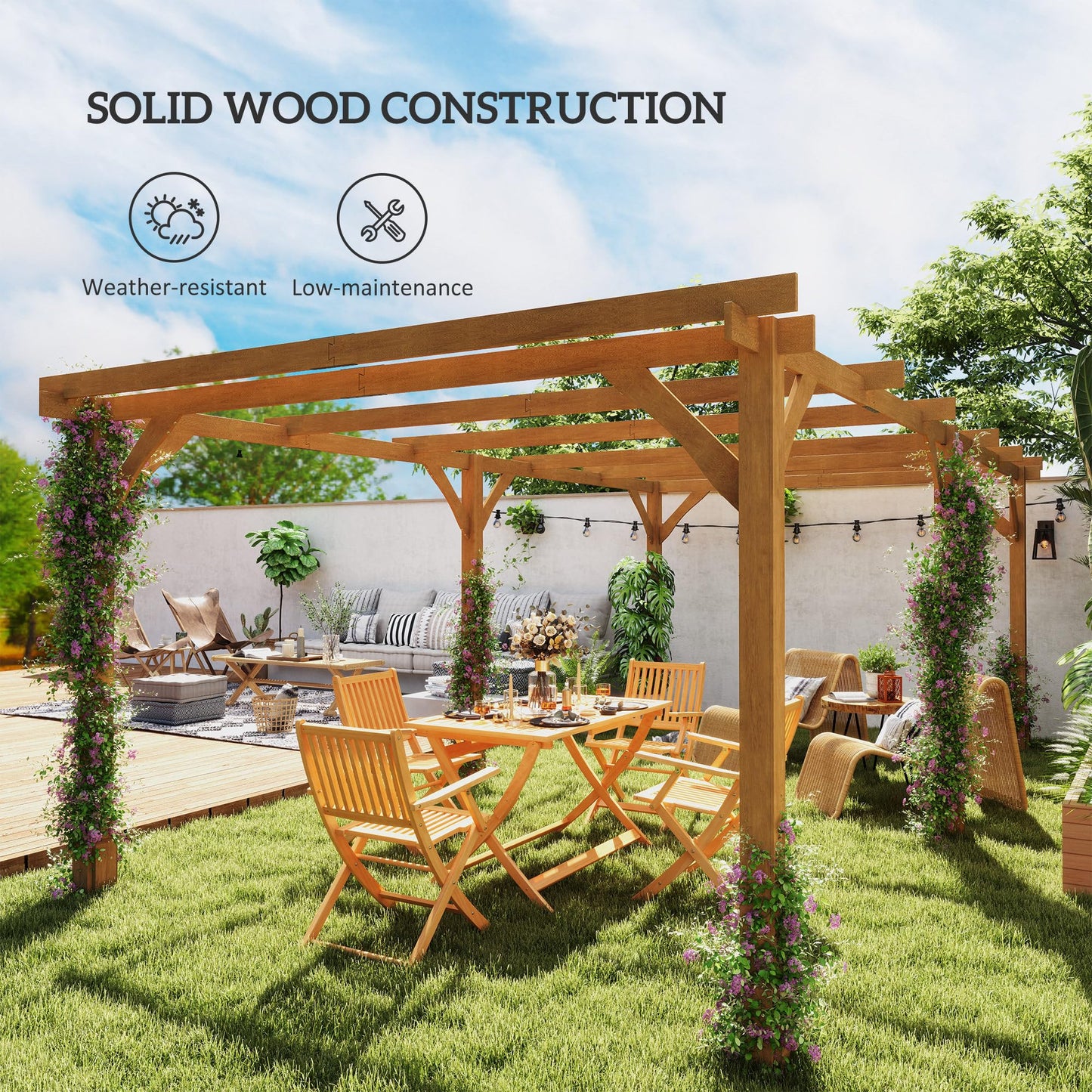 Outsunny 10' x 13' Outdoor Pergola, Wood Gazebo Grape Trellis with Stable Structure and Concrete Anchors for Climbing Plant Support, Garden, Patio, Backyard, Deck, Dark Brown