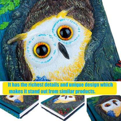 Handmade Cute Owl in Tree Hole 3D Journal,Resin Engraving Notebook,Hardcover Travel Diary for Writing,Sketchbook,Collection,Gift,Decoration Diary for Man And Woman A5 Size （white） (White)