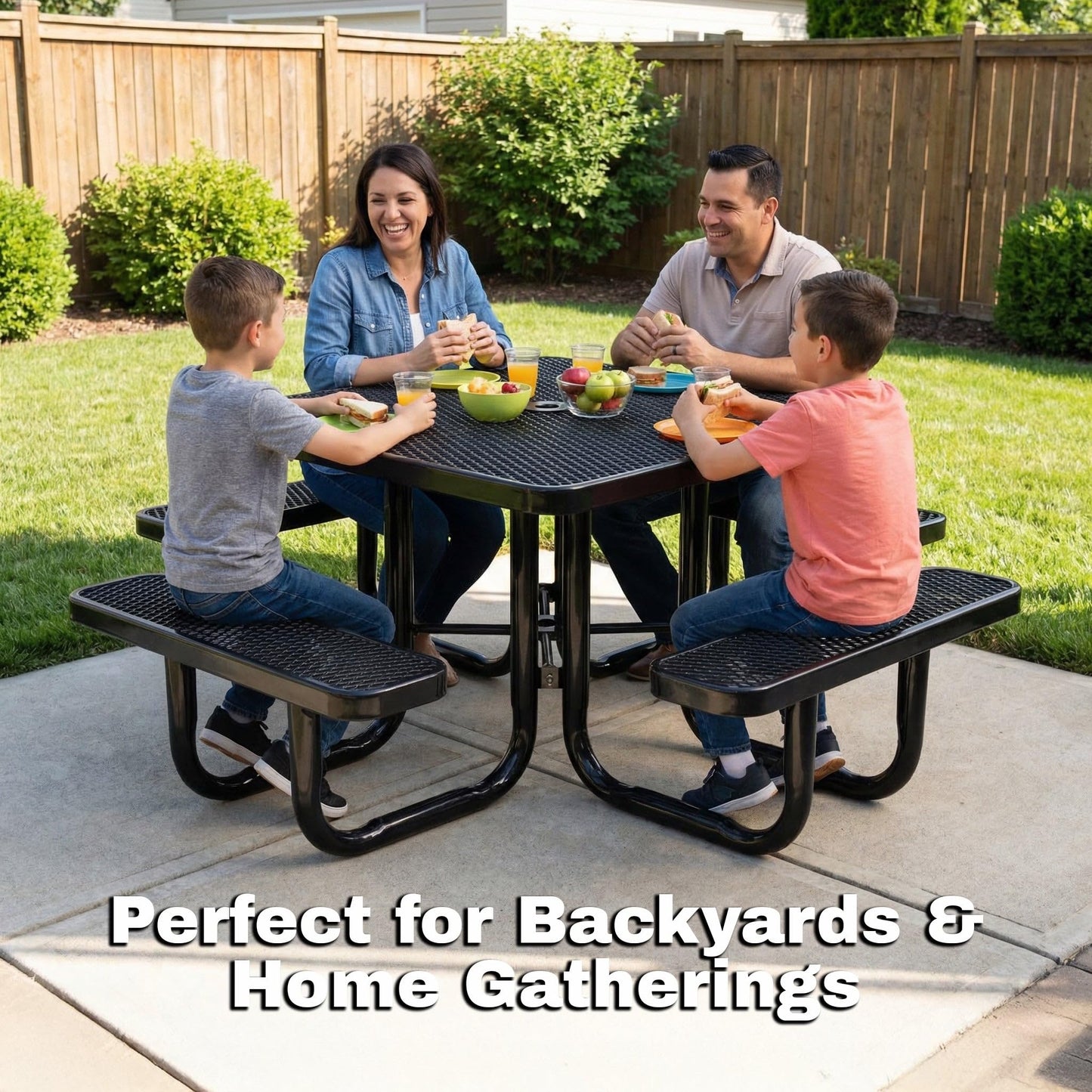 46” Square Heavy-Duty Expanded Metal Brown Picnic Table